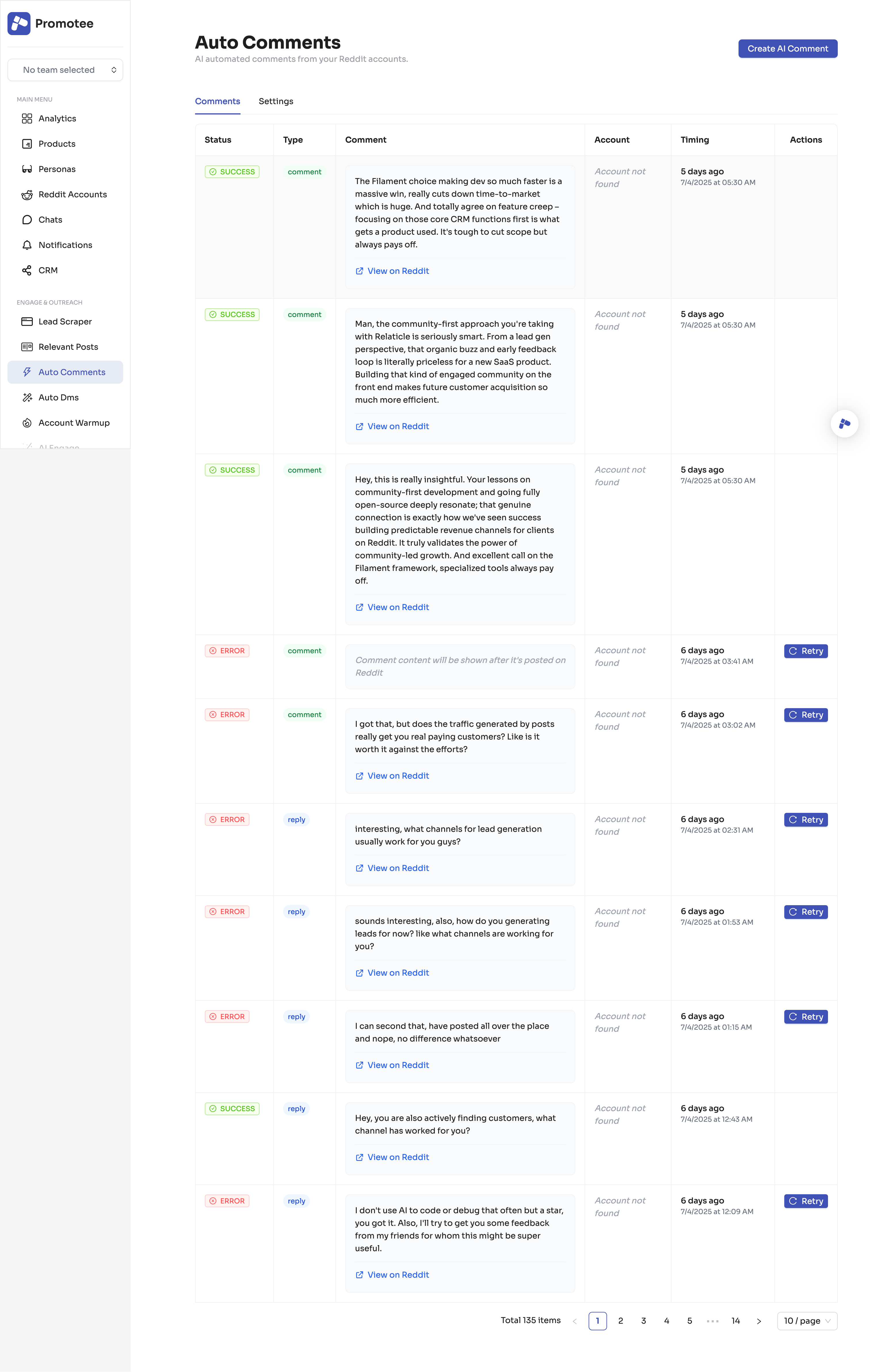 Promotee Auto Comments Feature Screenshot